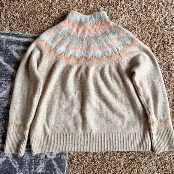 CeCe Cream and Pink Cowl Neck Sweater with Fair Isle Pattern - Picture 5 of 6